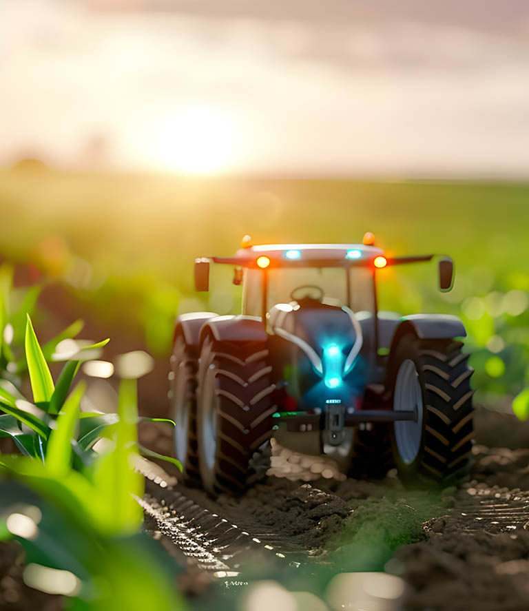 Smart 5G autonomous tractor in cornfield showcasing future of agricultural technology. Concept Agricultural Technology, Smart Tractors, 5G Connectivity, Cornfield Innovation, Autonomous Vehicles